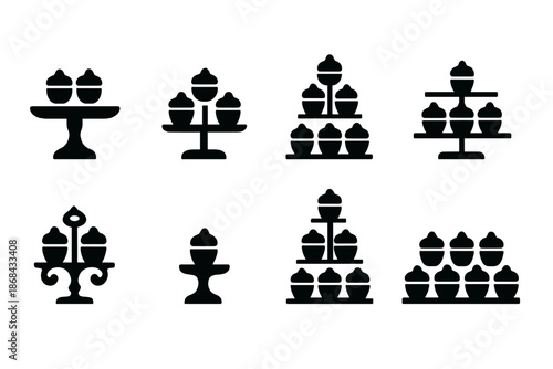 Cupcake Stand Icons. Cupcake stand icons. Filled icon set of Cupcake stand icons: pedestal stand, plate stand,
