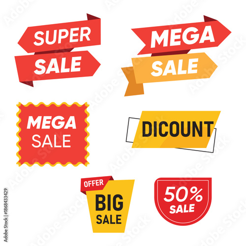 Collection of Red Yellow and Orange Sale Discount Offer Banners mega sale super sale