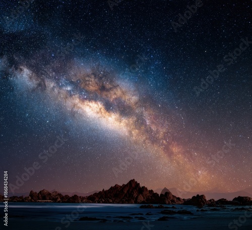 Milky Way core stretching across the night sky with galaxies visible