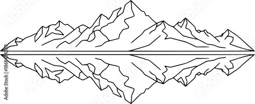 Minimalist line-art mountain range with horizon and mirrored reflection
