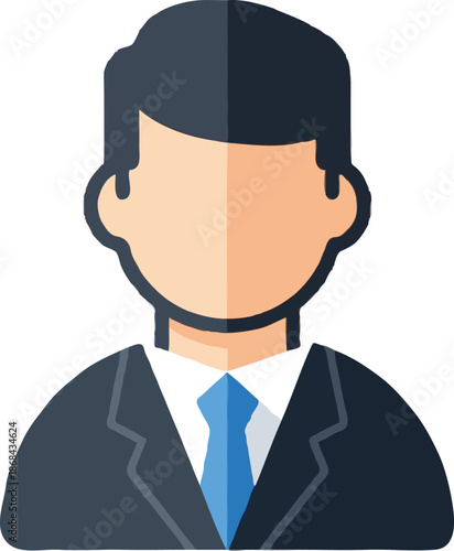 Flat vector illustration of a professional businessman in a suit and tie, corporate avatar icon on a grey background