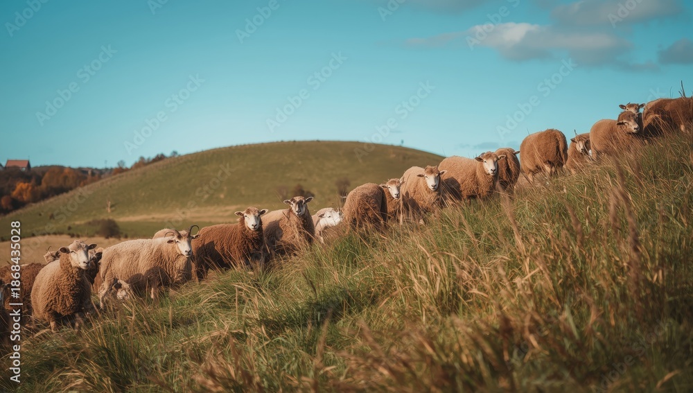 Obraz premium Livestock grazing on Rhön hills in autumn