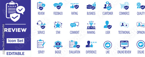 Review Feedback Rating Customer Evaluation Vector Icon Set