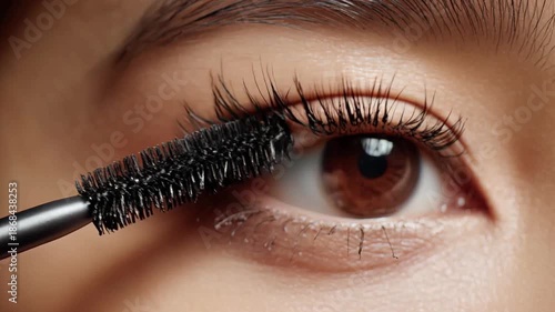 Beautiful Asian тfemale eye with extreme long eyelashes and makeup. Professional make-up and long lashes. Closeup macro.Neat eyebrows.Beautiful female.Cosmetics make-up.