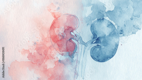 Soft Watercolor Kidney Anatomy Background for Nephrology Websites, Renal Health Education, Medical Clinics, and Patient Information Platforms