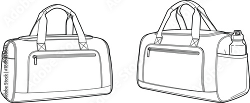 Black and white of two gym bags with and without water bottle duffel bag luggage
