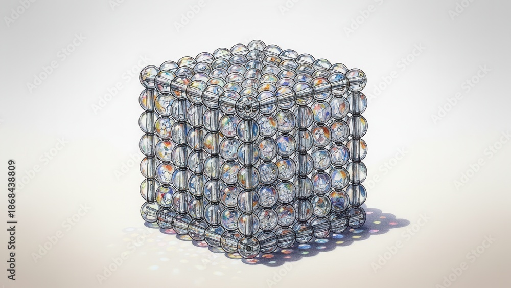 Obraz premium Intricate three-dimensional crystal lattice structure of interconnected clear spherical elements