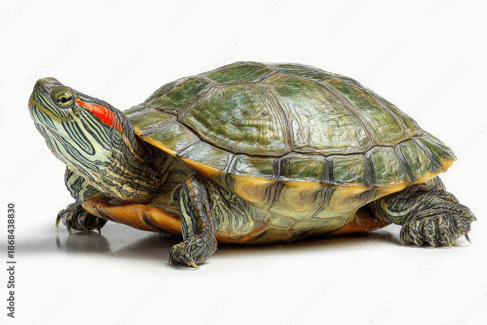 Obraz premium Pet turtle red-eared slider(Trachemys scripta elegans) isolated on white background 