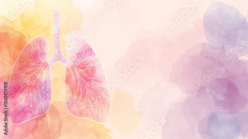 Gentle Watercolor Lungs Anatomy Illustration Background for Pulmonology Clinics, Respiratory Health Education, and Medical Website Design
