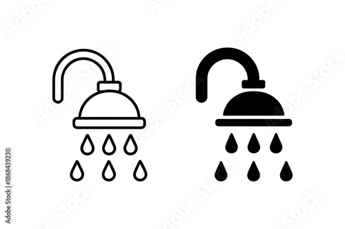 Shower Icon Set – Symbols of Hygiene, Water Use, and Bathroom Facilities