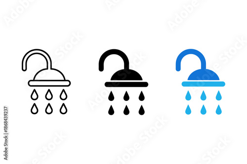 Shower Icon Set – Symbols of Hygiene, Water Use, and Bathroom Facilities