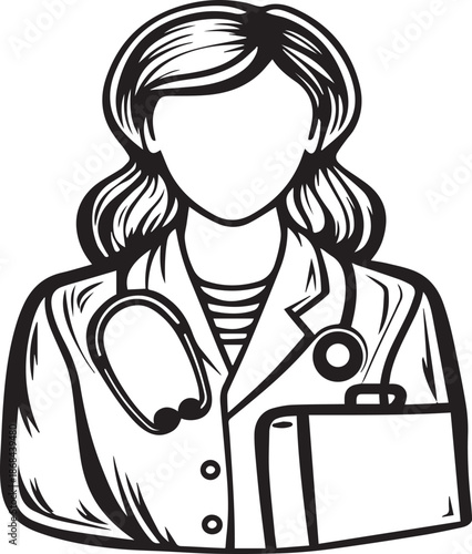 Cartoon vector illustration of a business woman person with a folder and briefcase in a vintage pin up fashion art sketch style