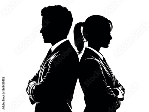Business Colleagues Standing Back-to-Back Silhouette
