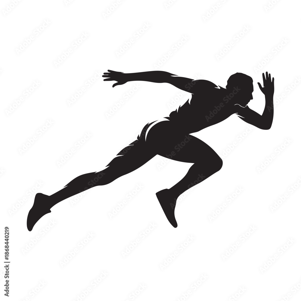 Fototapeta premium Dynamic black silhouette of a male athlete sprinting at full speed on a white background