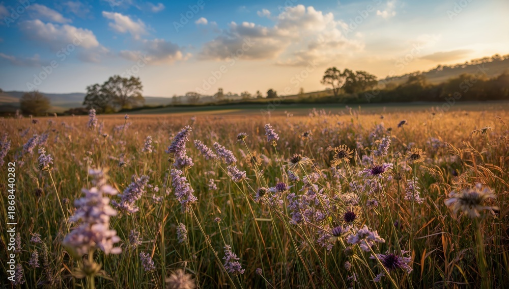 Fototapeta premium Lovely rural area featuring buckwheat blooms