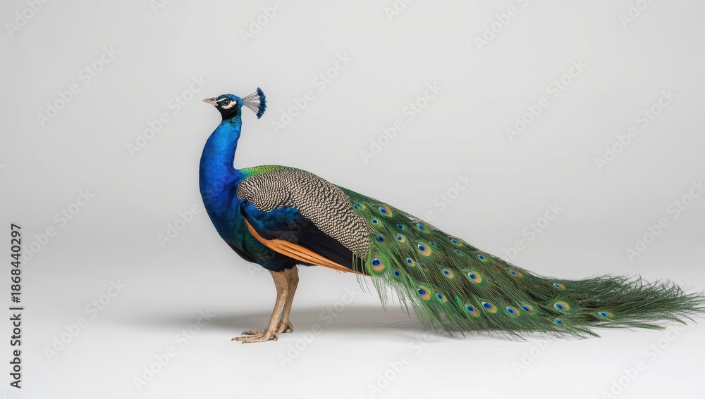 Fototapeta premium Lovely small peacock with a gracefully flowing tail