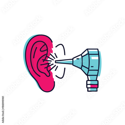 Illustration of an otoscope examining a human ear, symbolizing hearing health and medical examination