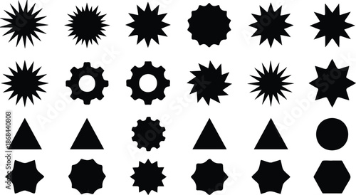 Set of sale sticker, price tag, starburst, quality mark, sunburst badges, retro stars. Flat vector design elements. Starburst speech bubbles or attention grabber set