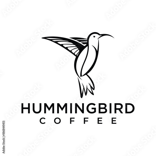 Hummingbird with negative space coffee on the body, suitable for coffee shops logo or coffee brands.