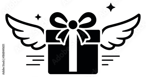 Stylized illustration of a flying gift box depicting express delivery for e-commerce promotions
