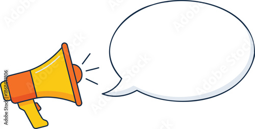Yellow and Orange Megaphone Illustration with Large Blank Speech Bubble for Marketing and Promotion