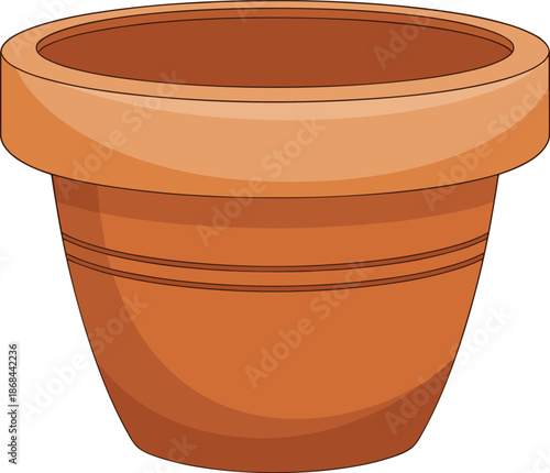 Terracotta flower pot illustration, classic gardening container, orange brown clay design, horticulture accessory, planting, floral decor, rustic style, outdoor gardening