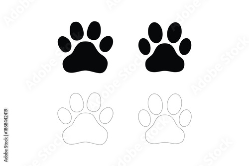 Simple line art and vector illustration of an animal paw print.”