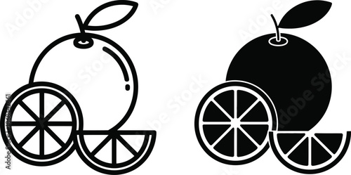 Black and white illustration of oranges on wheels
