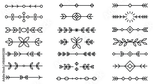 Set of decorative hand drawn dividers and page separators in elegant minimalistic styles, vector illustration for editorial design, invitations, stationery, web layouts, and professional creative 