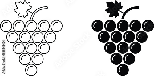 Black and white illustration of two bunches of grapes