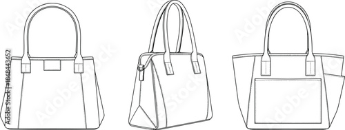 Line of three women's handbags purse women's accessories fashion line outline