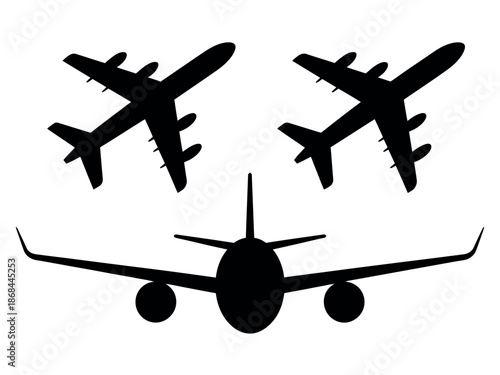 Black Silhouettes of Airplanes Flying