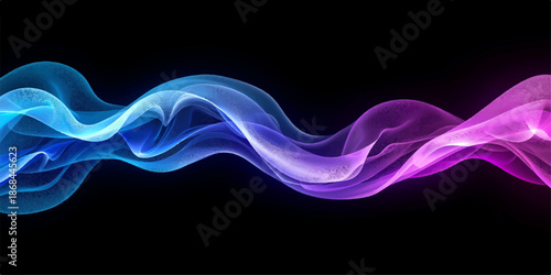 Abstract blue and purple smoke waves flowing smoothly on a dark background
