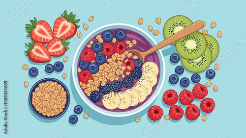 Fresh and Healthy Acai Bowl Topped with Delicious Fruits and Granola for a Nutritious Breakfast
