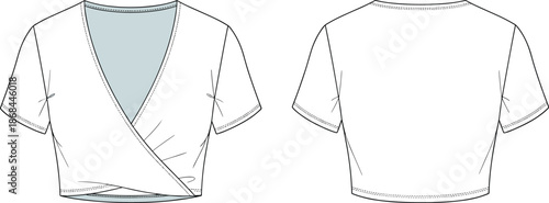 White shirt front and back views with wrap around clothing