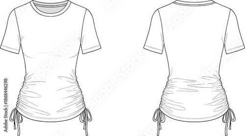 White t shirt with ruching and ties on bottom front and back t-shirt short sleeve