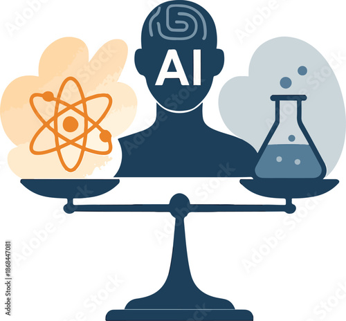 AI Balancing Scientific Risk and Human Curiosity Illustration