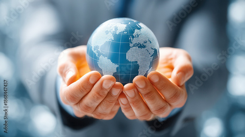 A business man holding a gl...