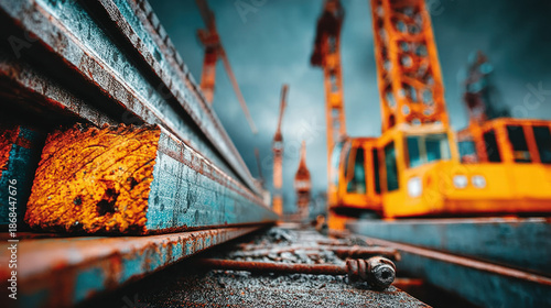 A crane lifting steel beams...