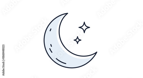 Crescent moon and sparkling stars icon illustrated in a simple line art style on a plain white background.