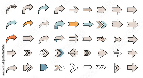 Massive collection of directional arrow icons in multiple styles colors and designs for web and print use.