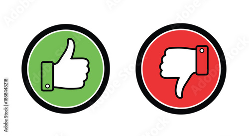 Green thumbs up and red thumbs down icons representing positive and negative feedback or approval and rejection.