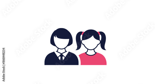 Simple silhouette icons of two young girls representing sisters, friends, or young female figures in a graphic style.