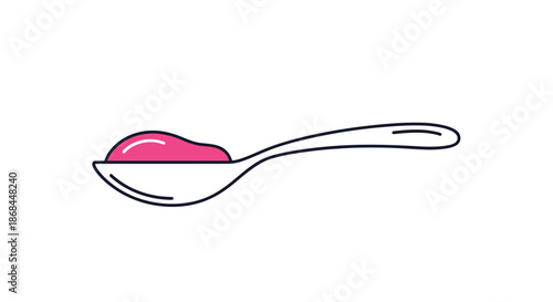 Silver spoon filled with bright pink syrup or medicine for healthcare, nutrition, or medical treatment concepts.