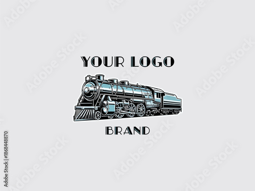 Vintage Train Locomotive Illustration with Placeholder Text.
