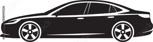 Sedan Car Silhouette Icon – Simple Line Outline, Sharp Contours, Black Vector on White