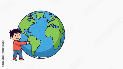 Happy child embracing the Earth with a smile