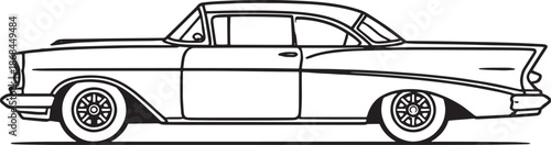 Classic Vintage Car Silhouette – Thin Sharp Outline Minimal Vector Illustration