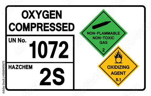 Oxygen Compressed UN 1072 Symbol Sign, Vector Illustration, Isolate On White Background, Label.EPS10