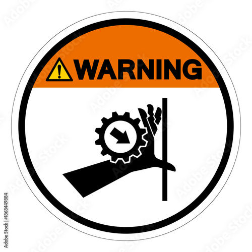 Warning Hand Entanglement Gear Crusher Symbol Sign, Vector Illustration, Isolate On White Background Label. EPS10